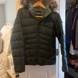Marmot down jacket with detachable fur collar